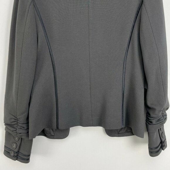 LaRok Womens Size S Gray Shawl Collar Blazer Black Piping Ruched Sleeve Jacket - Picture 9 of 11